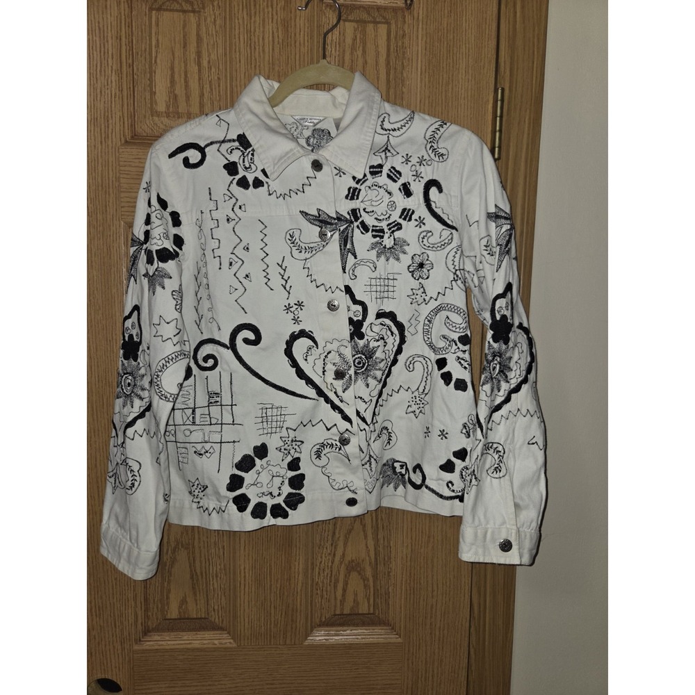 Laura Ashley Jacket Womens Petite M Paisley Embroidered Button Up Boho Concert